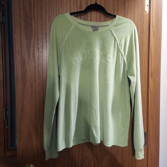 No Boundries NoBo Yellow Lime green Hustle Logo Womens Velvet Sweatshirt - Picture 1 of 7